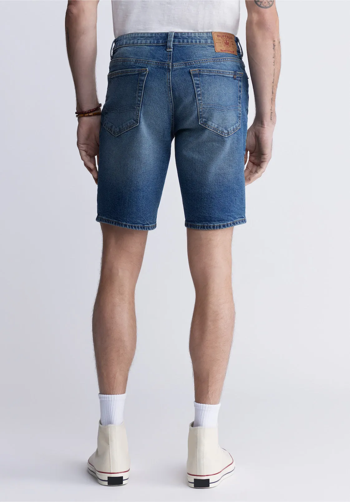 Relaxed Straight Dean Men's Denim Shorts in Vintage and Contrasted Blue - BM22968