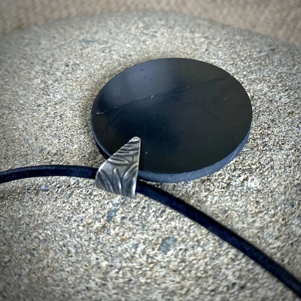 Round Shungite Disk Pendant, Simple Styling, Lightweight