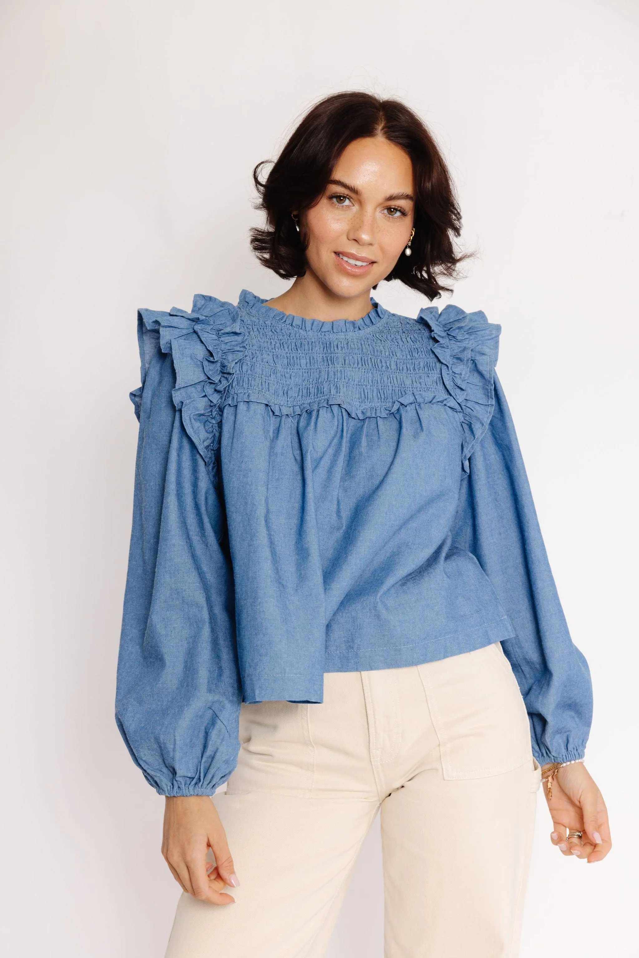 Shyla Blouse in Blue Denim