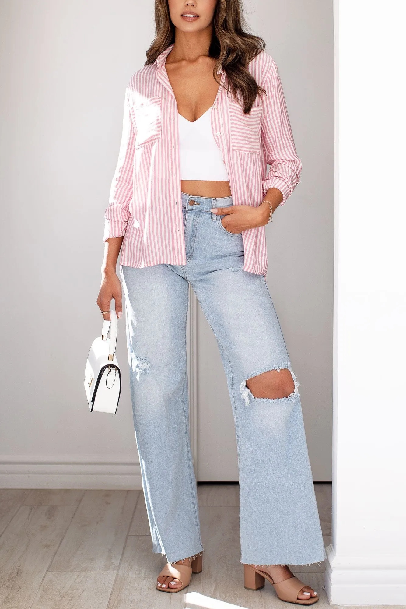 Silas Pink Striped Button Down Top