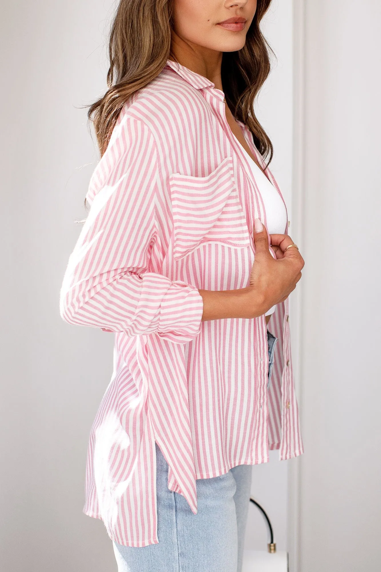 Silas Pink Striped Button Down Top