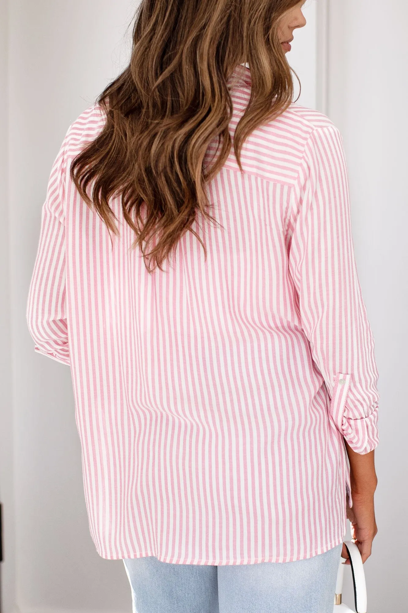 Silas Pink Striped Button Down Top