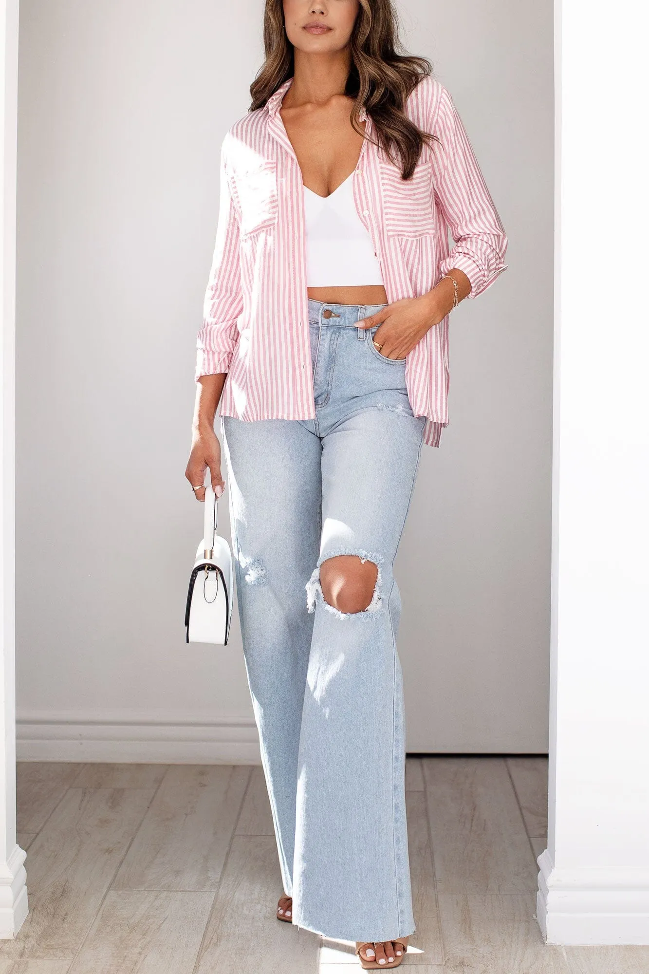 Silas Pink Striped Button Down Top