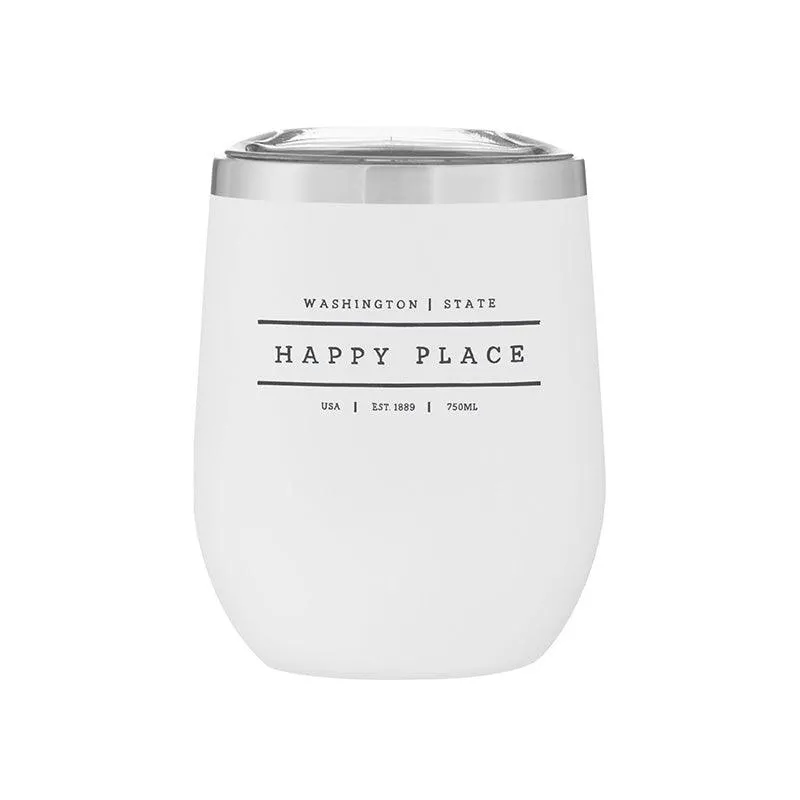 Stemless Stainless Steel Powder Coated Wine Cup Washington Happy Place White