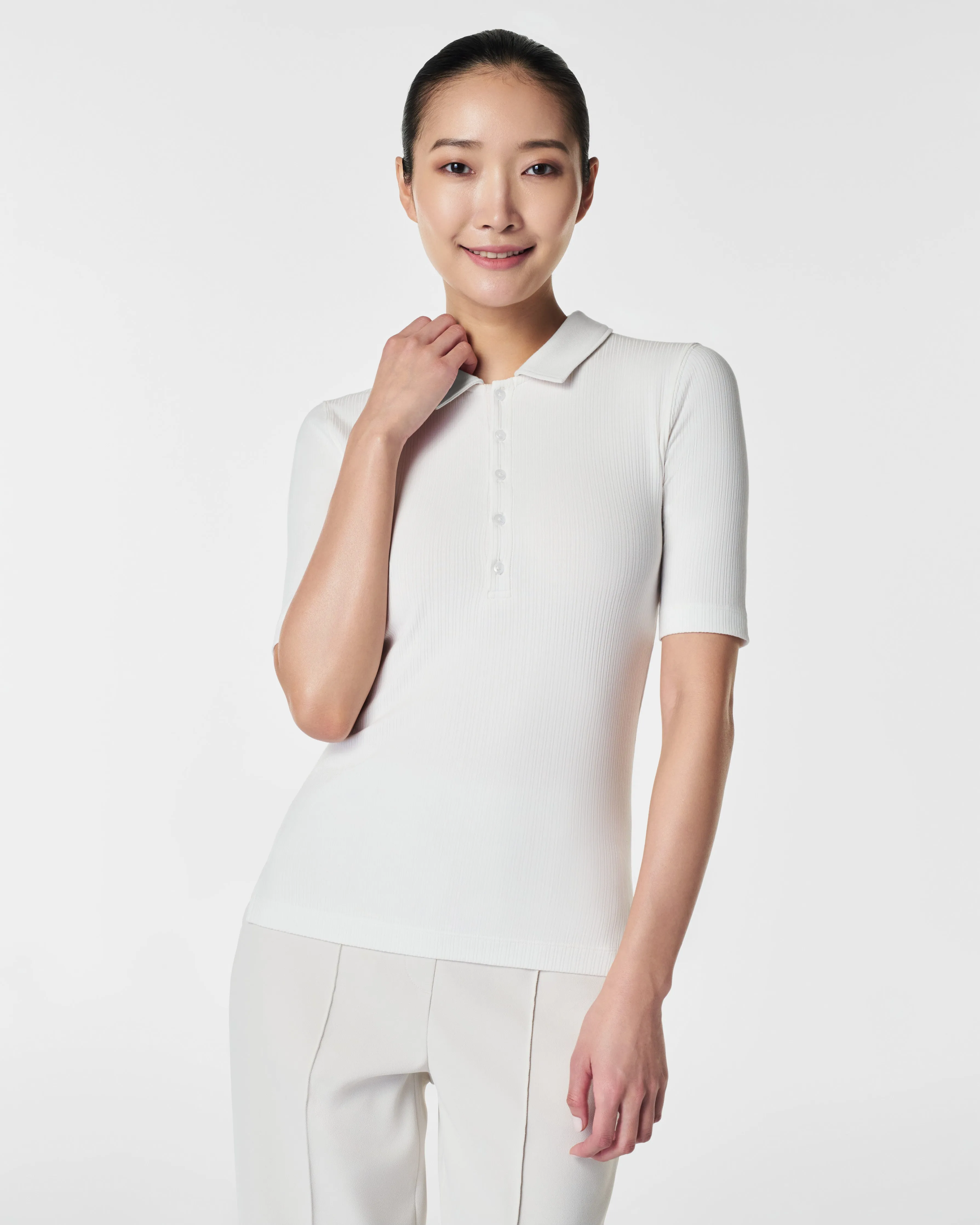 Stretch Rib Polo Top