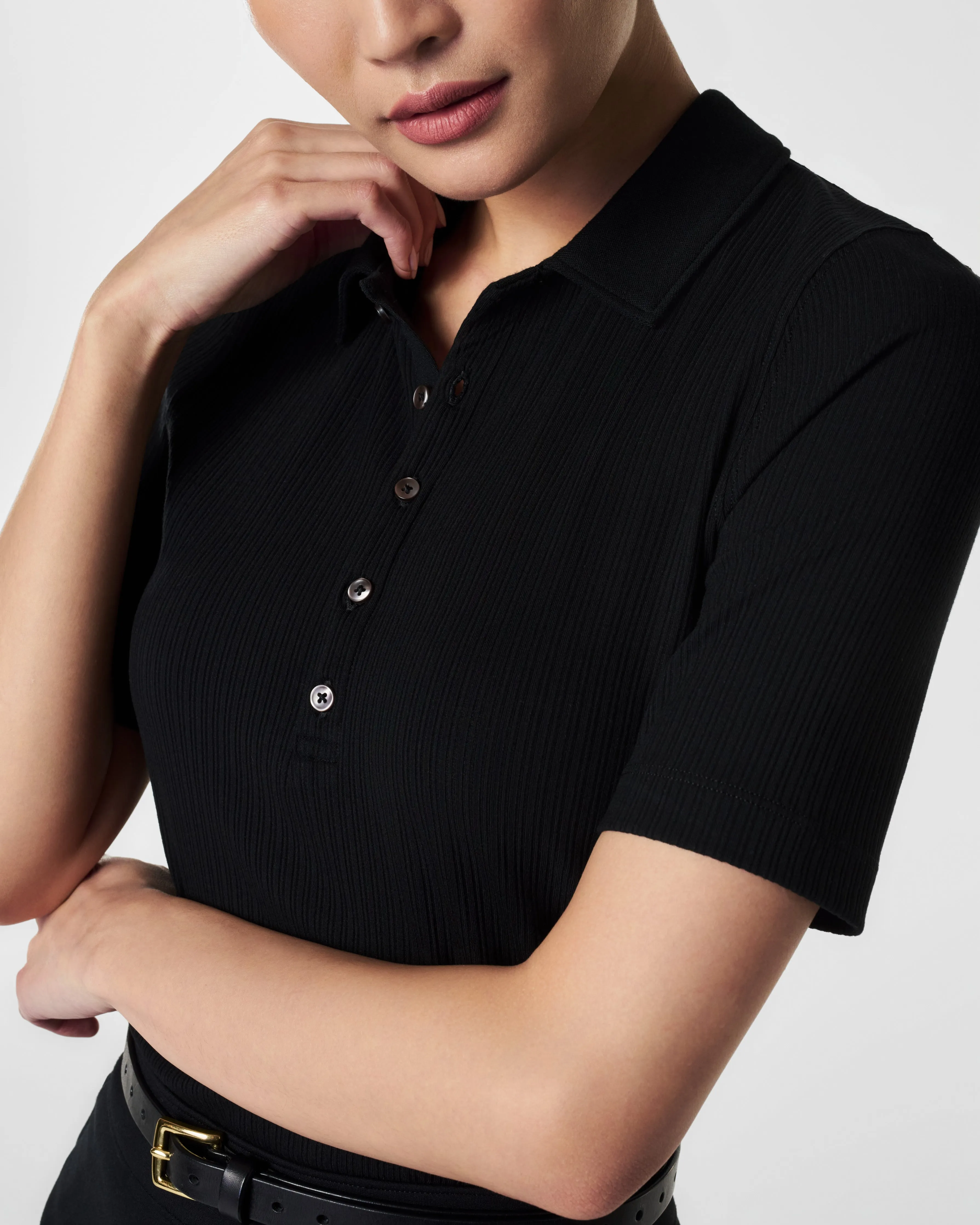 Stretch Rib Polo Top