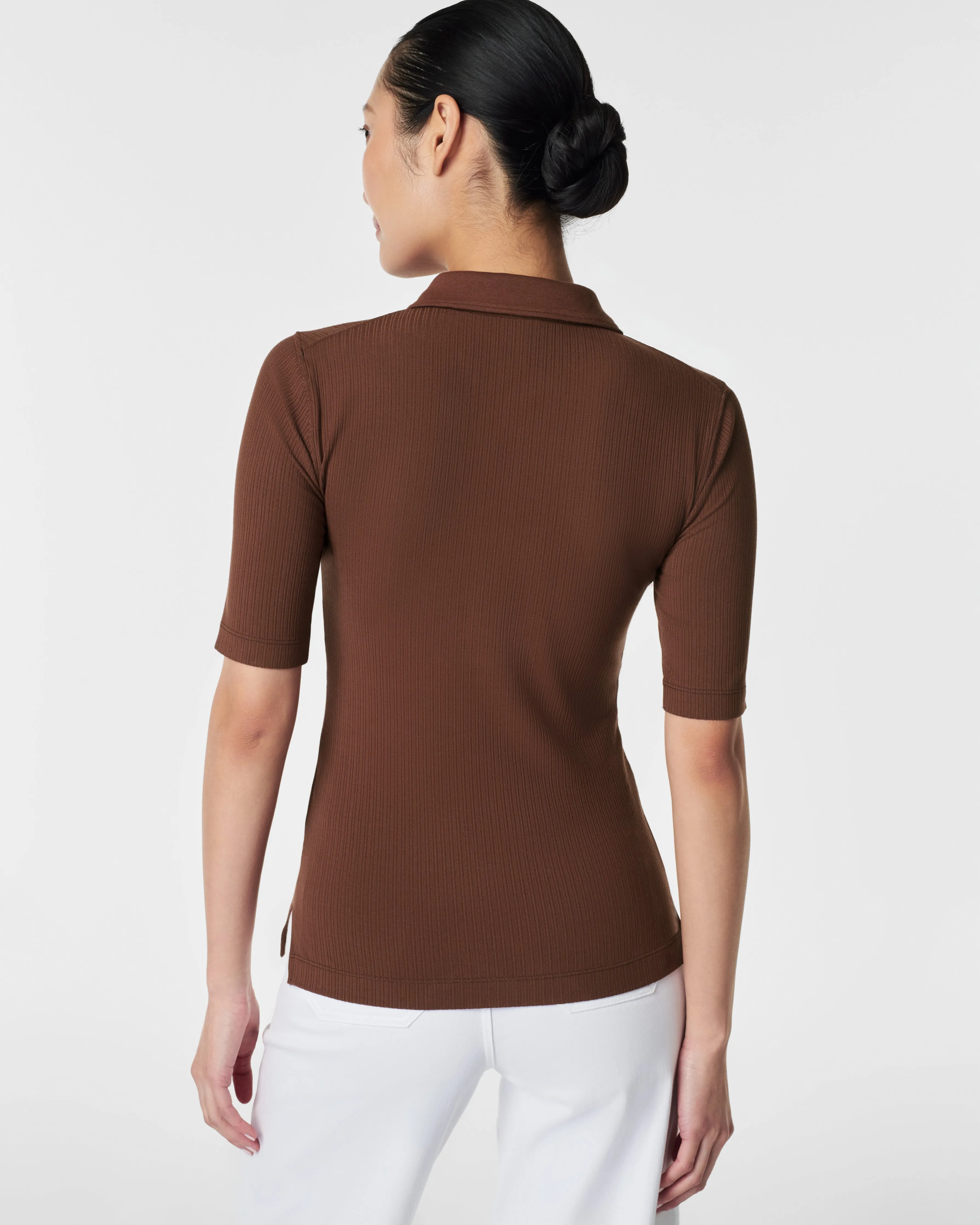 Stretch Rib Polo Top