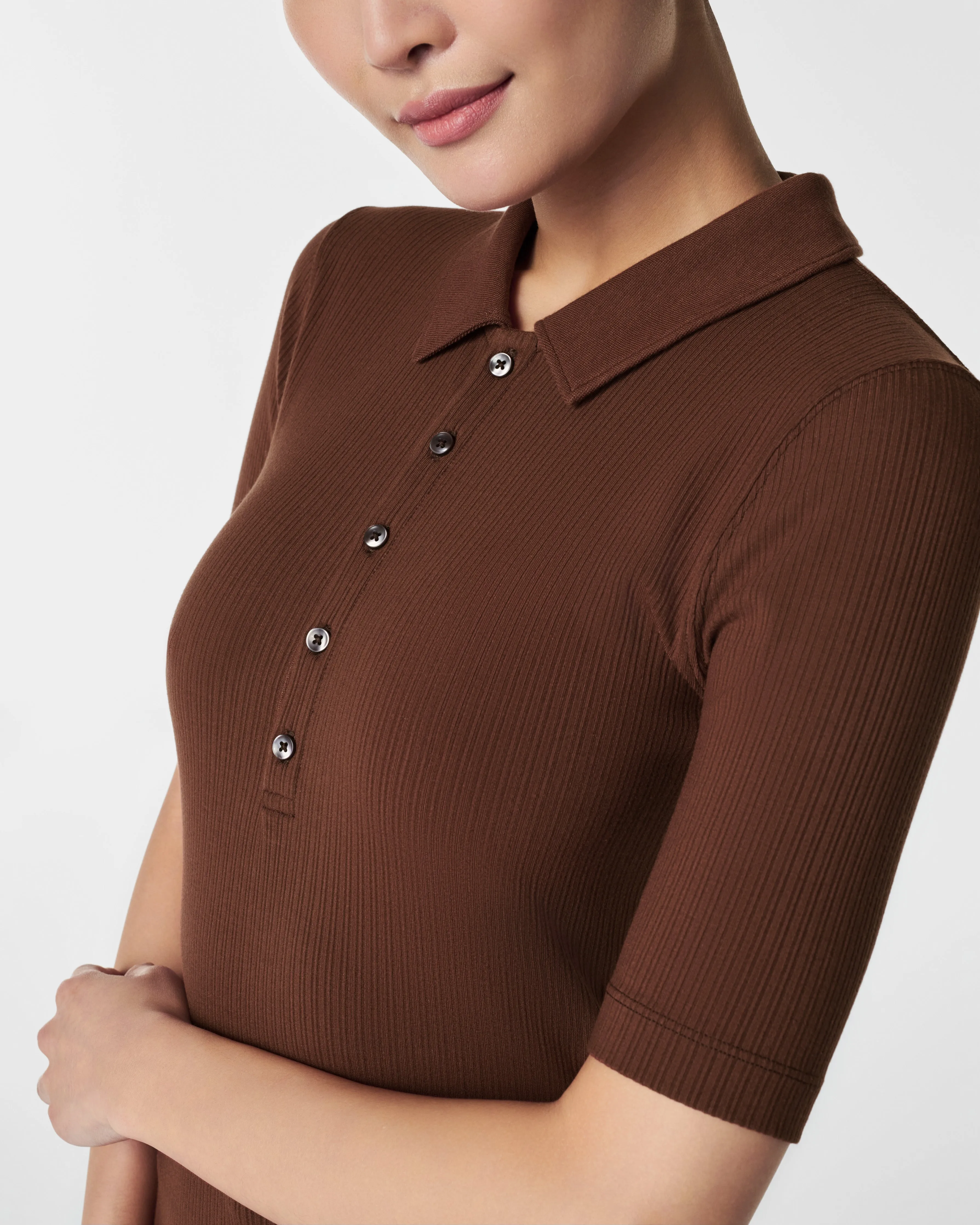 Stretch Rib Polo Top