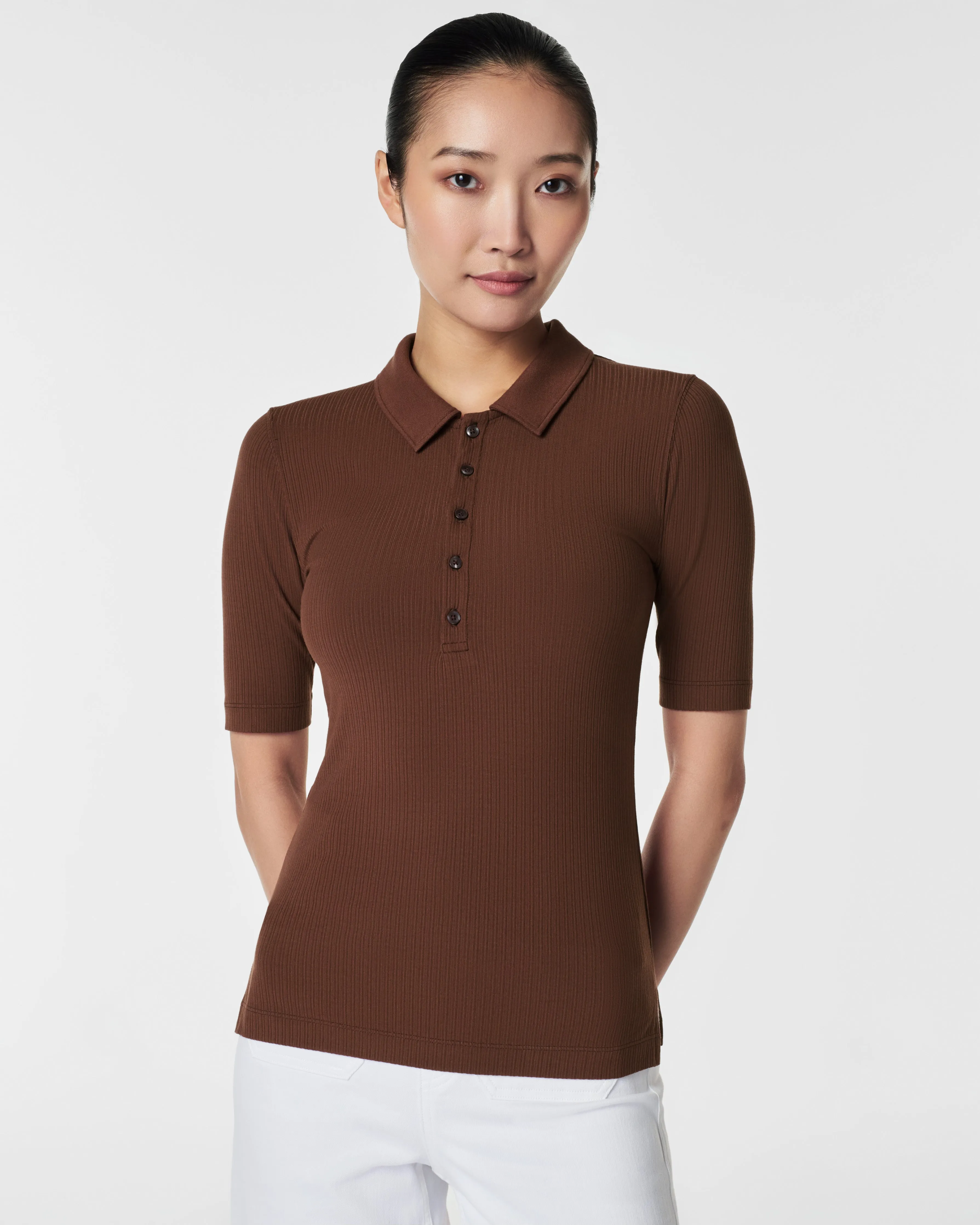 Stretch Rib Polo Top