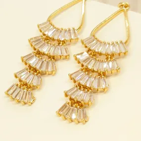 Stylish Hoop 5 Layer Crystal Glass Dangler Earrings - Gold Finish