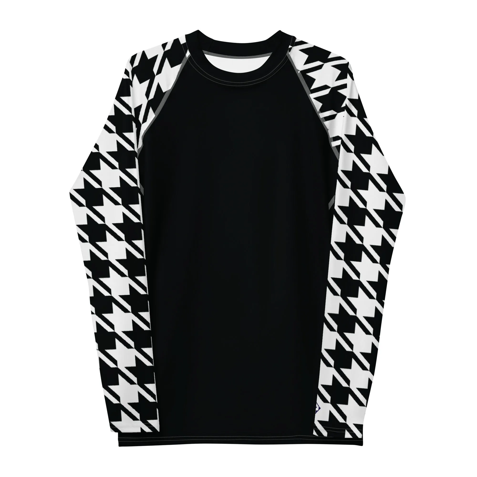 Stylish Strength: Men's Houndstooth BJJ Long Sleeve Compression Top Noir