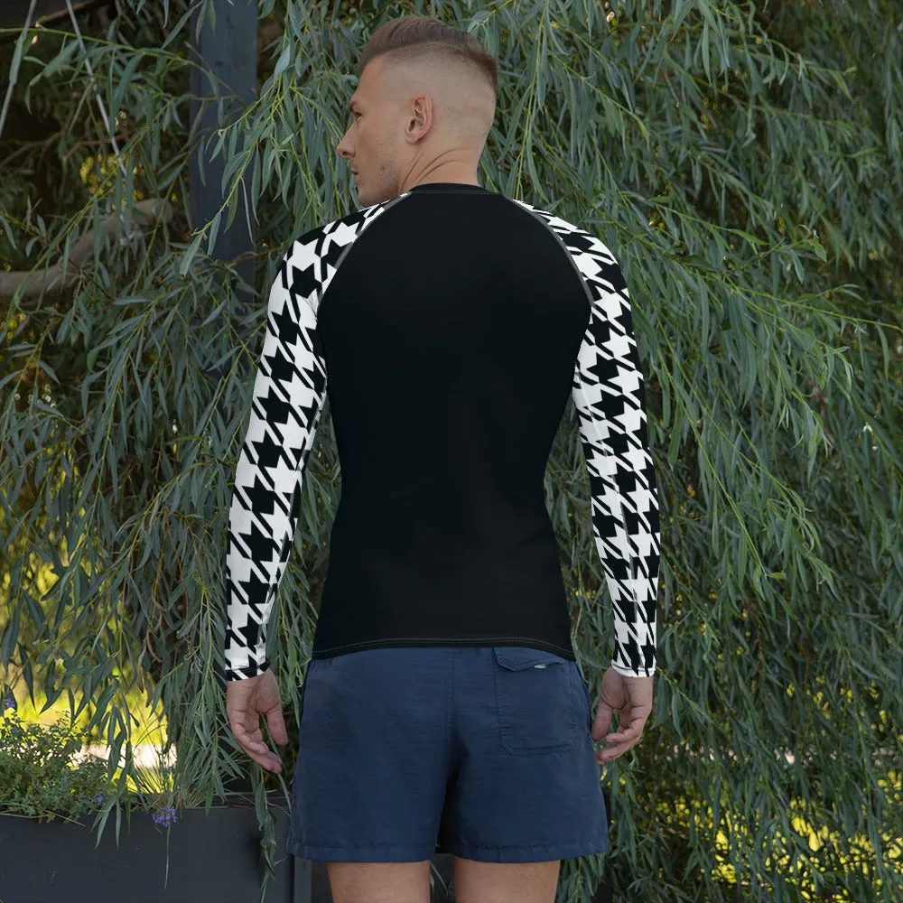 Stylish Strength: Men's Houndstooth BJJ Long Sleeve Compression Top Noir