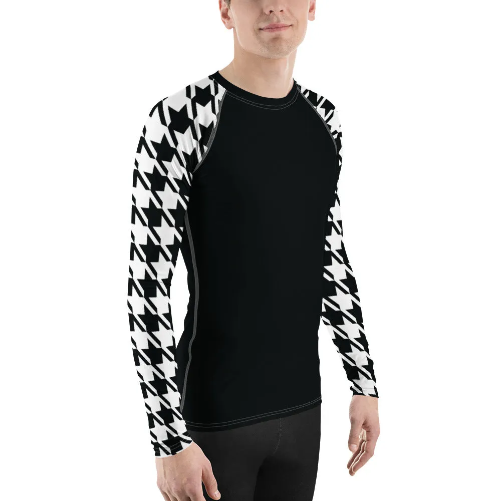 Stylish Strength: Men's Houndstooth BJJ Long Sleeve Compression Top Noir