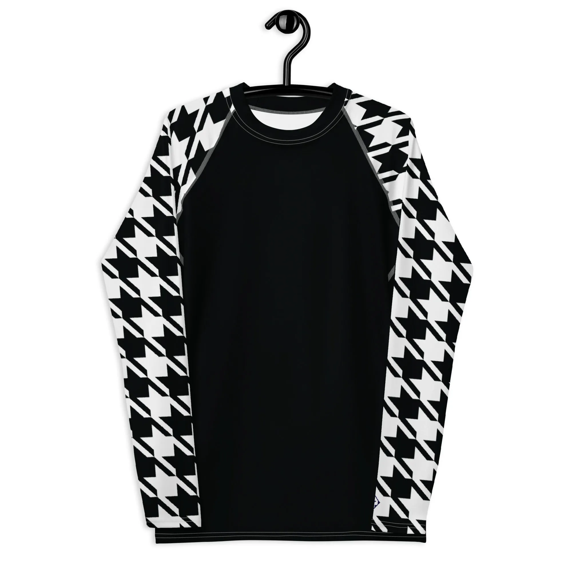 Stylish Strength: Men's Houndstooth BJJ Long Sleeve Compression Top Noir