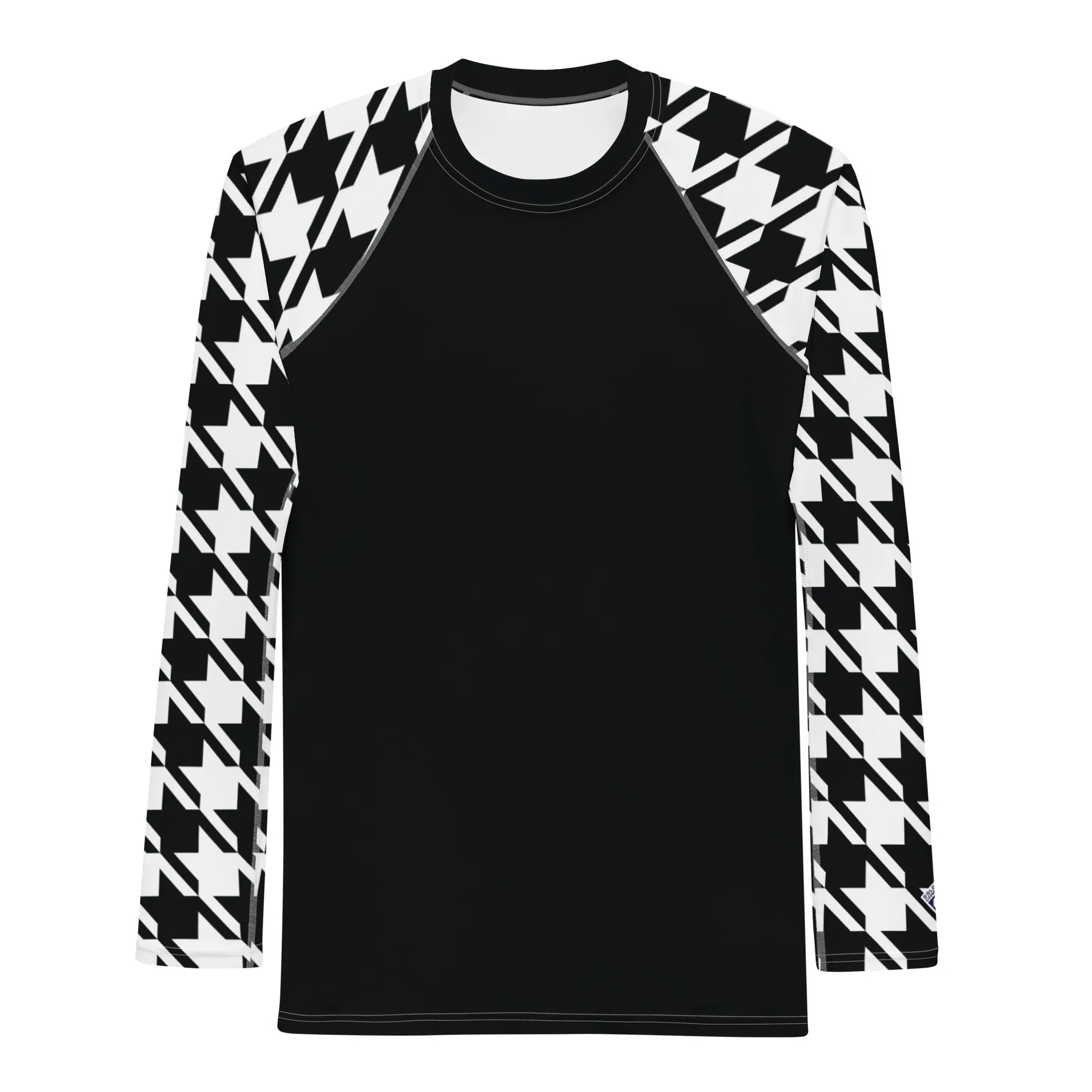 Stylish Strength: Men's Houndstooth BJJ Long Sleeve Compression Top Noir