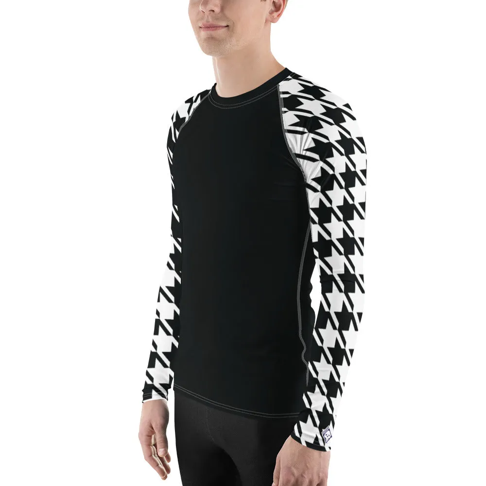 Stylish Strength: Men's Houndstooth BJJ Long Sleeve Compression Top Noir