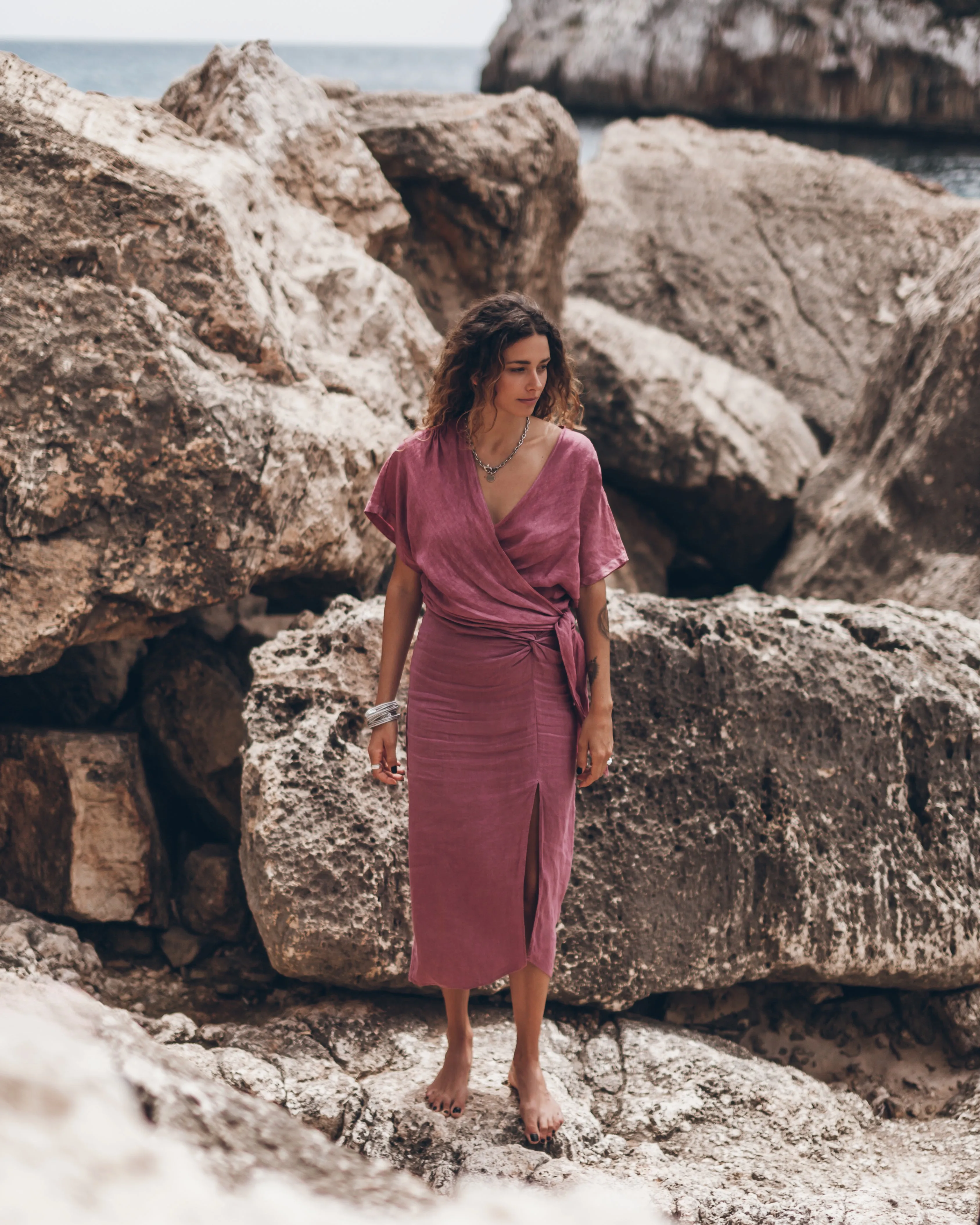 The Pink Long Linen Knot Skirt