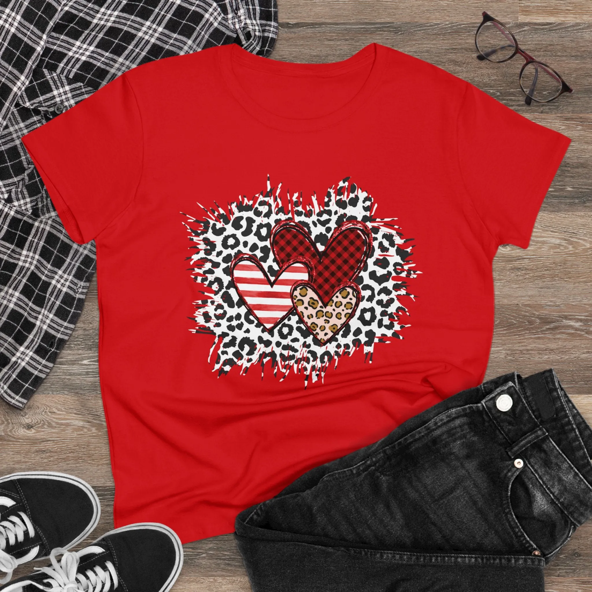 Triple Heart Women's T-shirt only at Bling & Bloom's Boutique | Cheetah Print Tee | Valentine's Day T-shirt | Love Tees