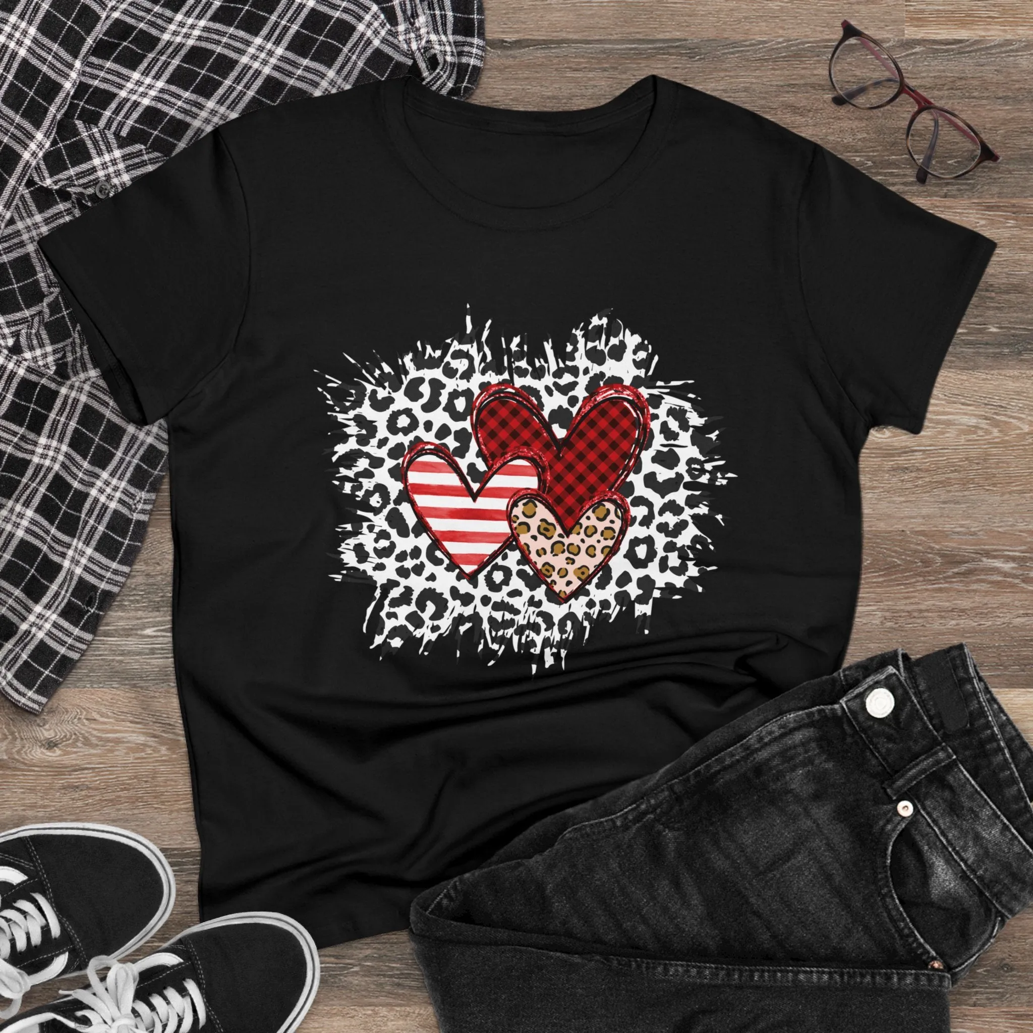 Triple Heart Women's T-shirt only at Bling & Bloom's Boutique | Cheetah Print Tee | Valentine's Day T-shirt | Love Tees