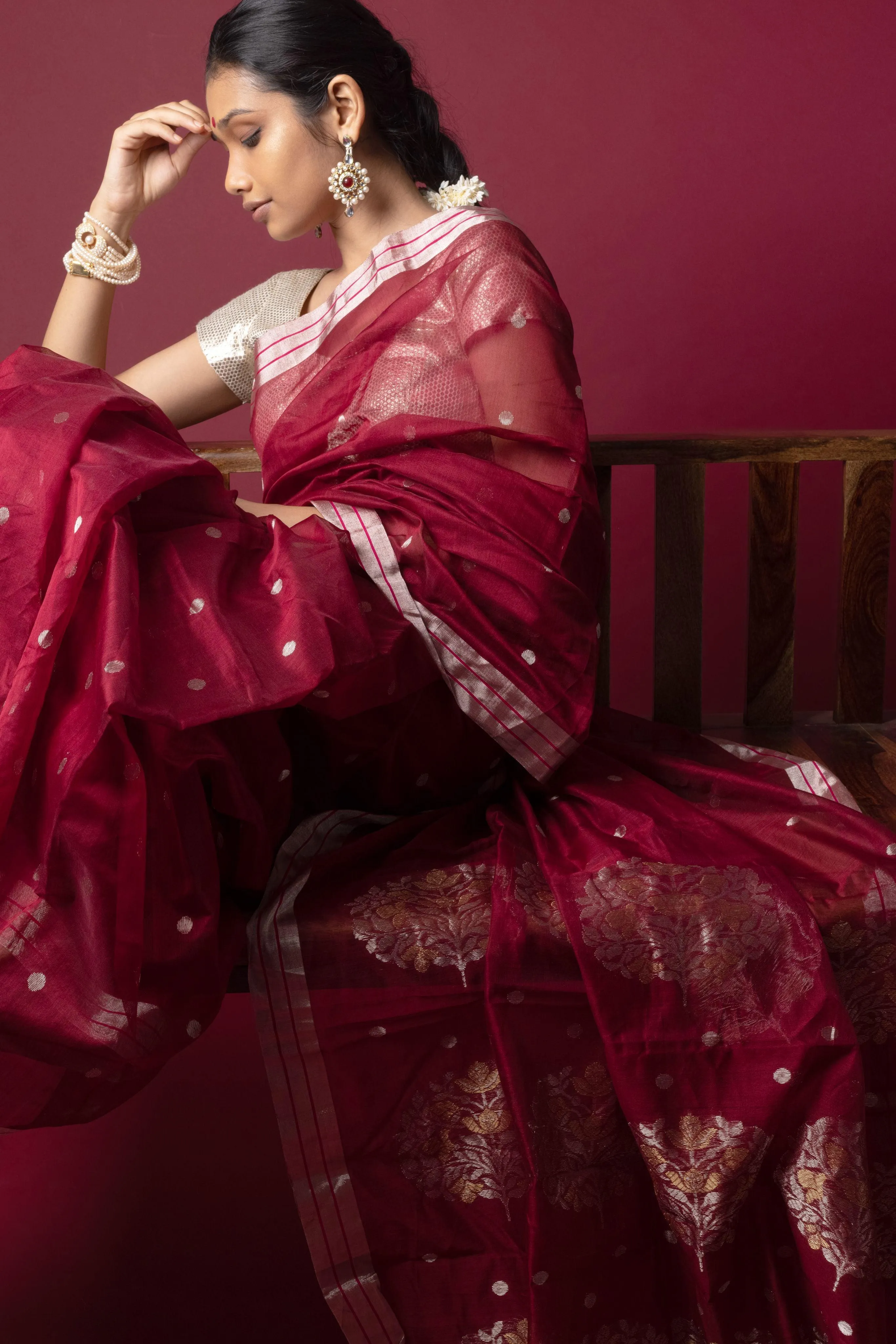 Utsav- Ruby silk cotton Chanderi saree