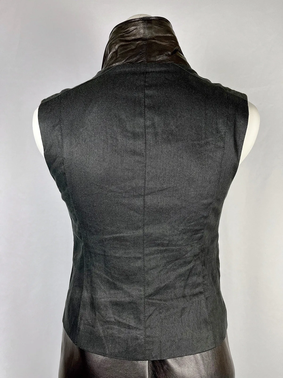 vince. Size L (12)  Black Leather Linen Moto Vest