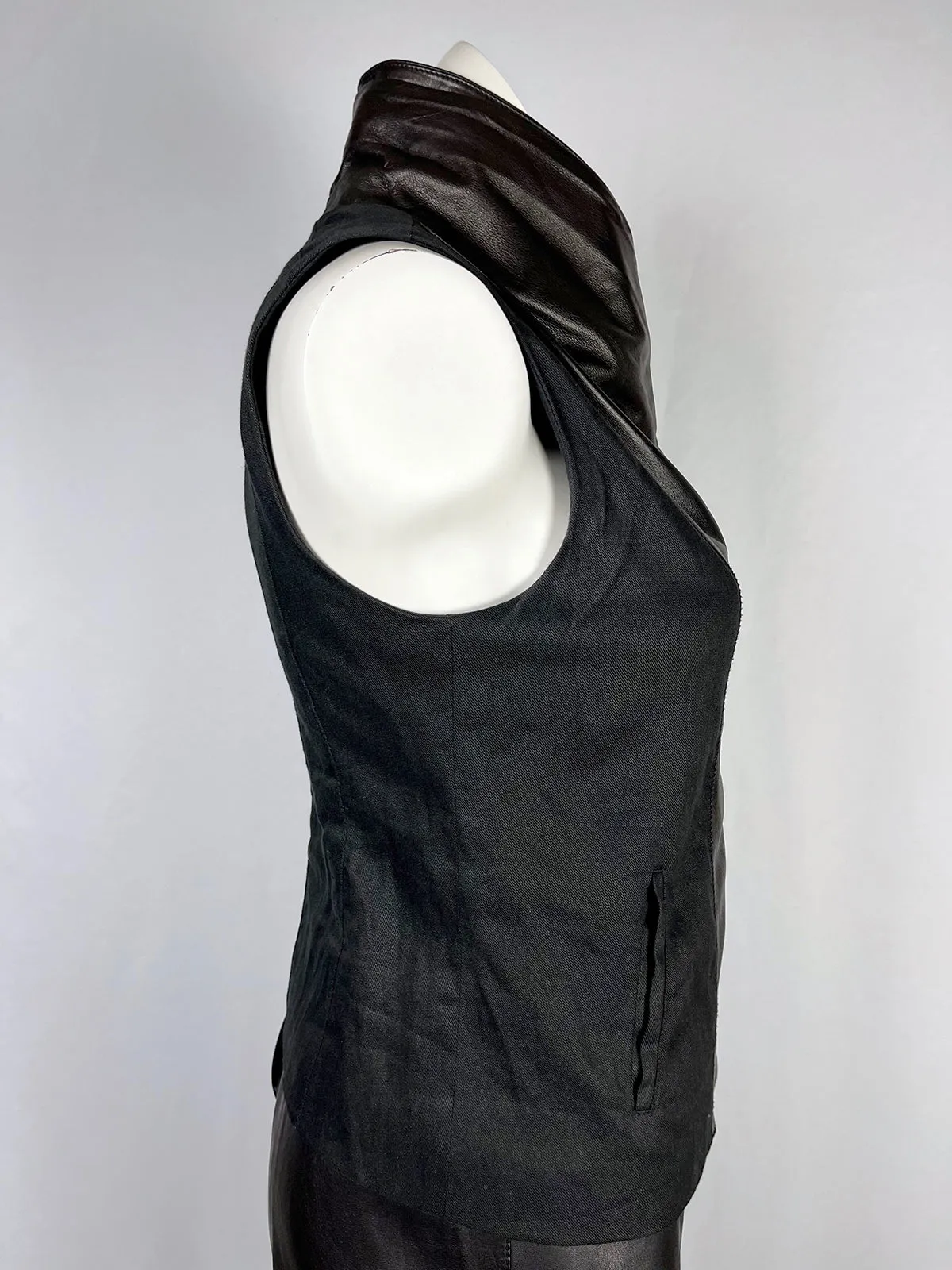 vince. Size L (12)  Black Leather Linen Moto Vest