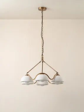 Waverly - 6 light aged brass and white porcelain pendant