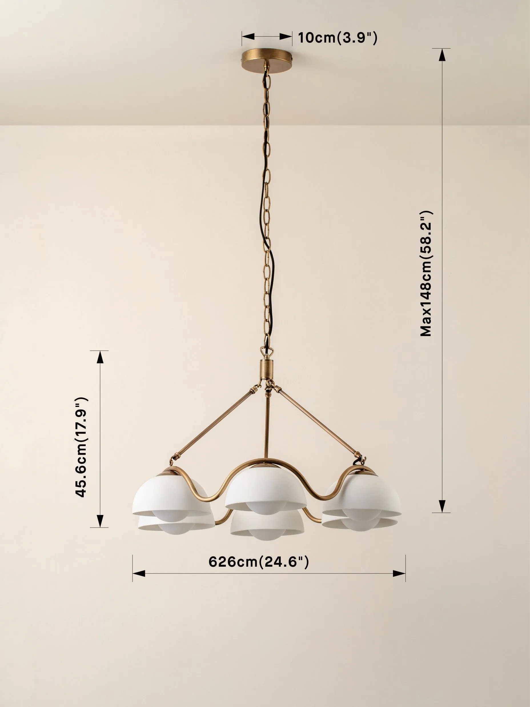 Waverly - 6 light aged brass and white porcelain pendant