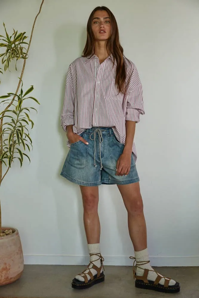 Woven Cotton Striped Button Down