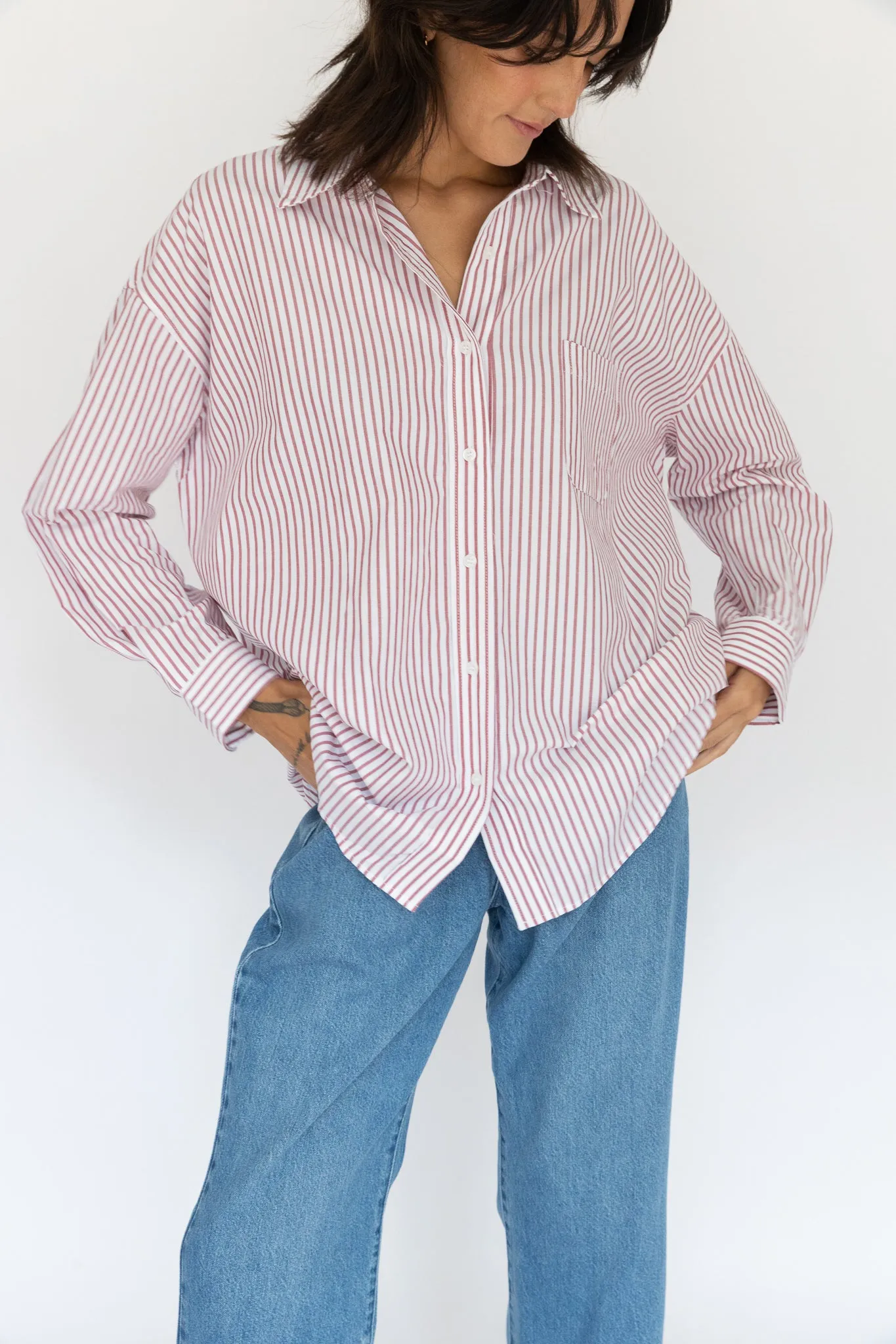 Woven Cotton Striped Button Down