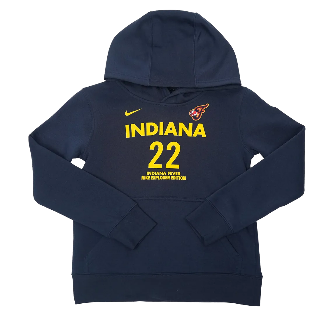 Youth Indiana Fever Caitlin Clark #22 Explorer Name and Number Hooded Sweatshirt in Navy by Nike